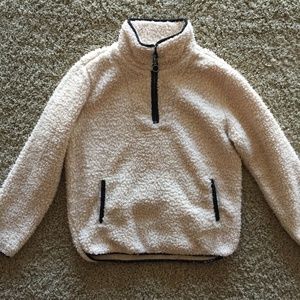 sherpa zip up sweater in cream/beige!